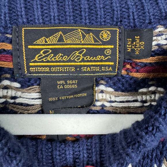 Vintage 90s Eddie Bauer Navy Knit Grandpa Sweater Size XL - Picture 5 of 7